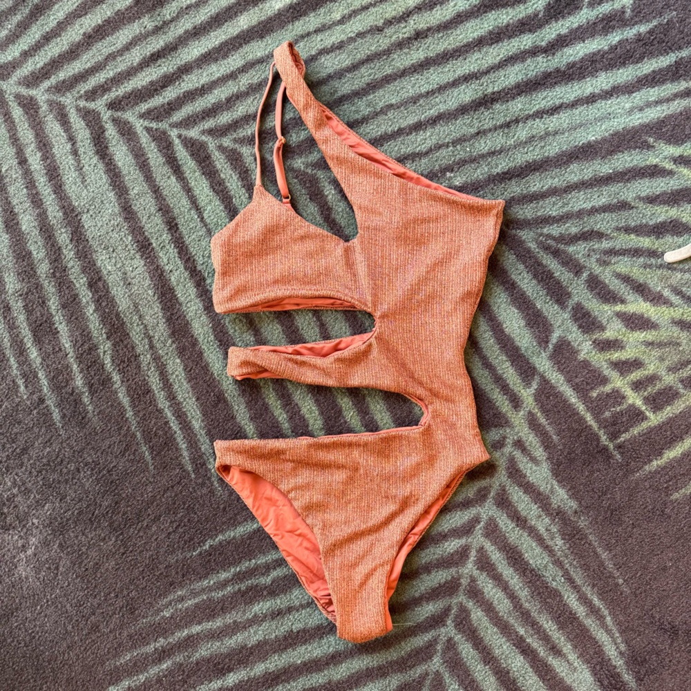 Blue Life One-Shoulder Cutout One Piece in Orange